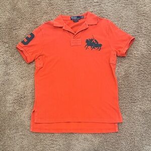 Orange Polo Shirt with Green Logo